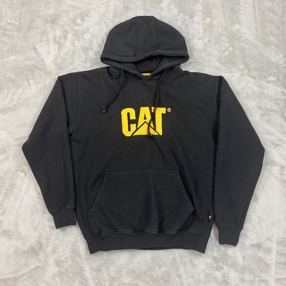 CAT Hoodie Mens Large Caterpillar Black‎ Work Heavy Fleece Hooded Sweatshirt